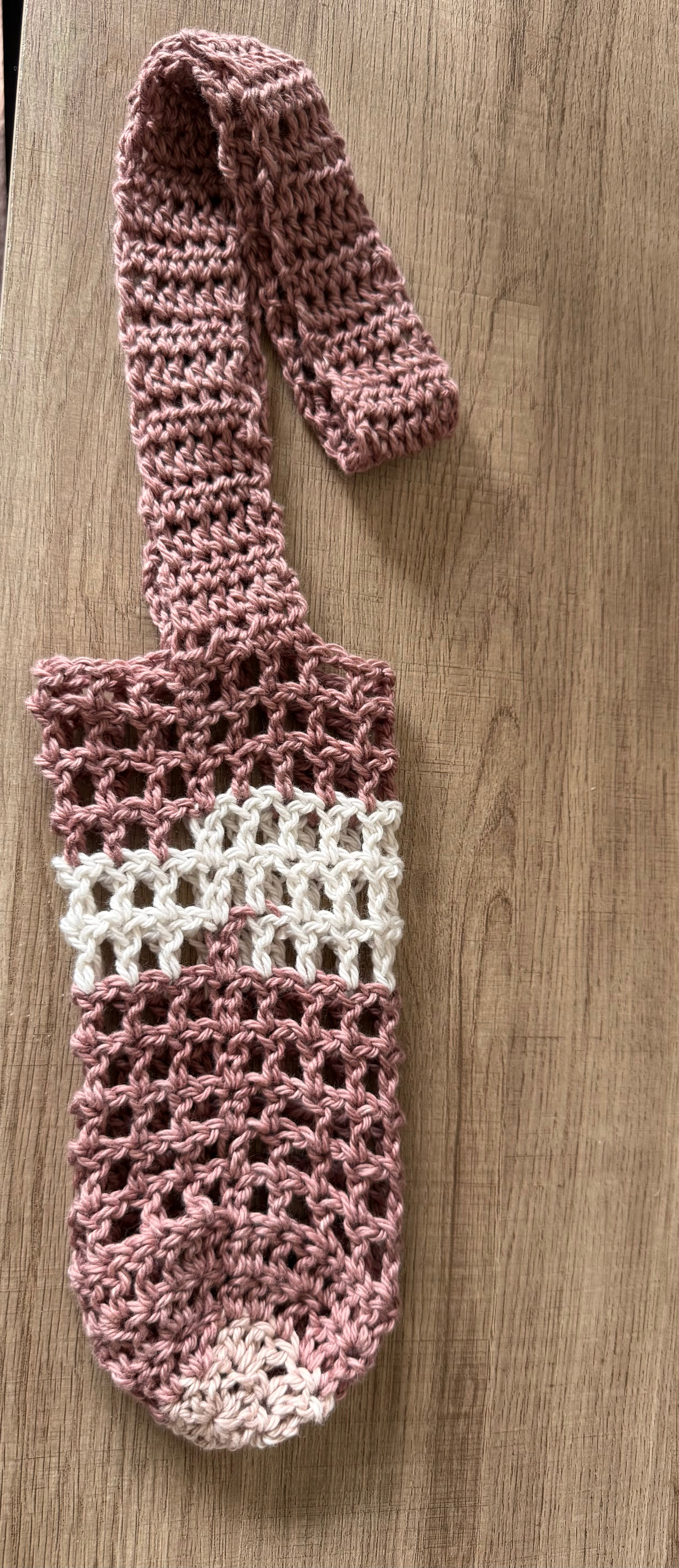 Water Bottle Holder - Dusty Rose and White